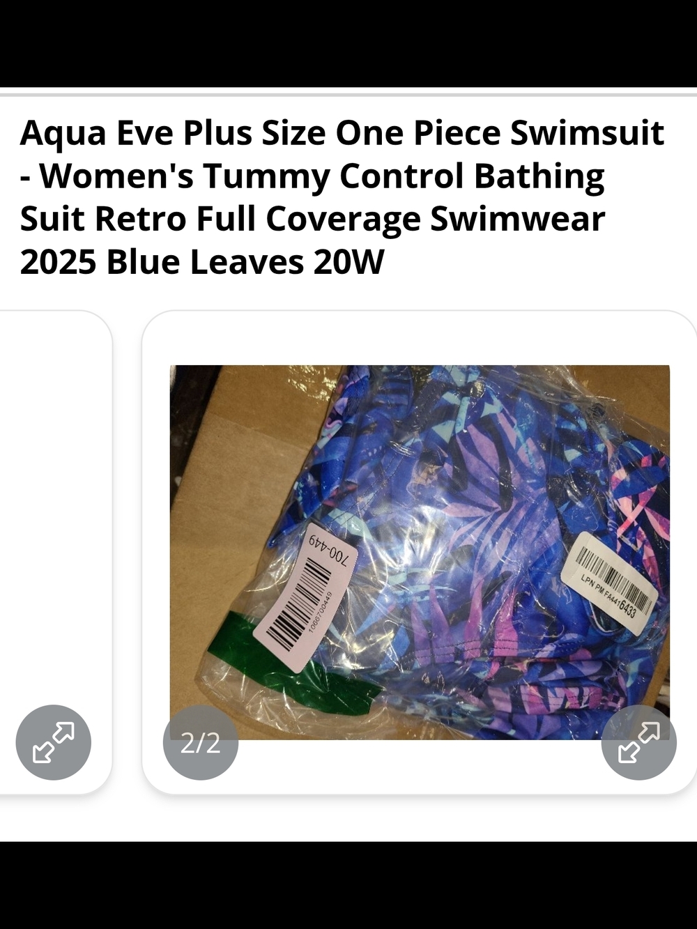 AQUA EVE - 20W Women's Plus Tropical Ruched One-Piece Swimsuit - Blue/Purple - Picture 7 of 8